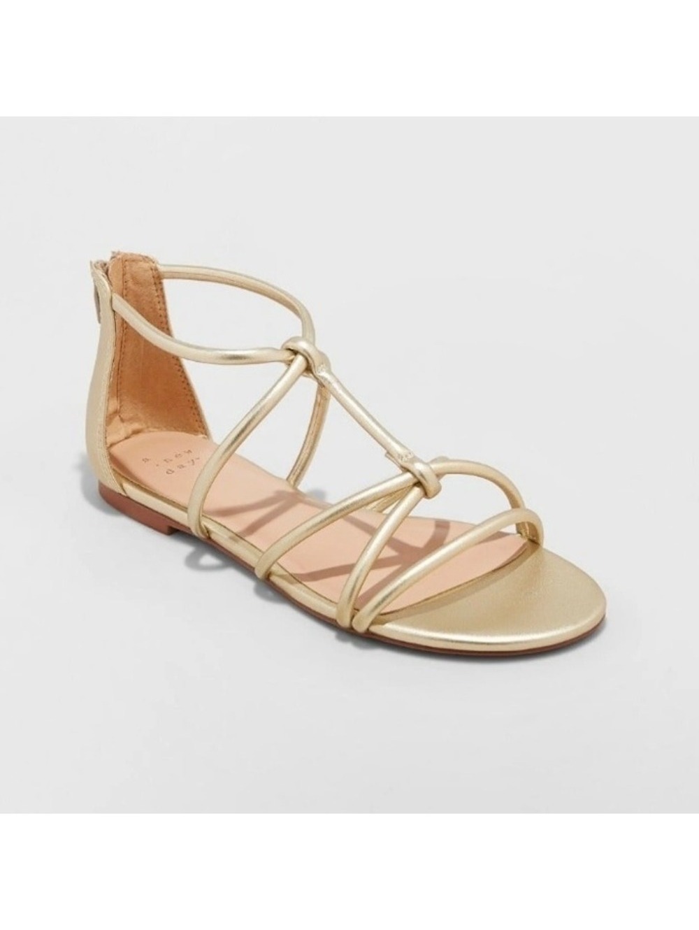 A New Day Women's Gold Strappy Zip-Up Closure Gladiator Flat Sandals Size 6